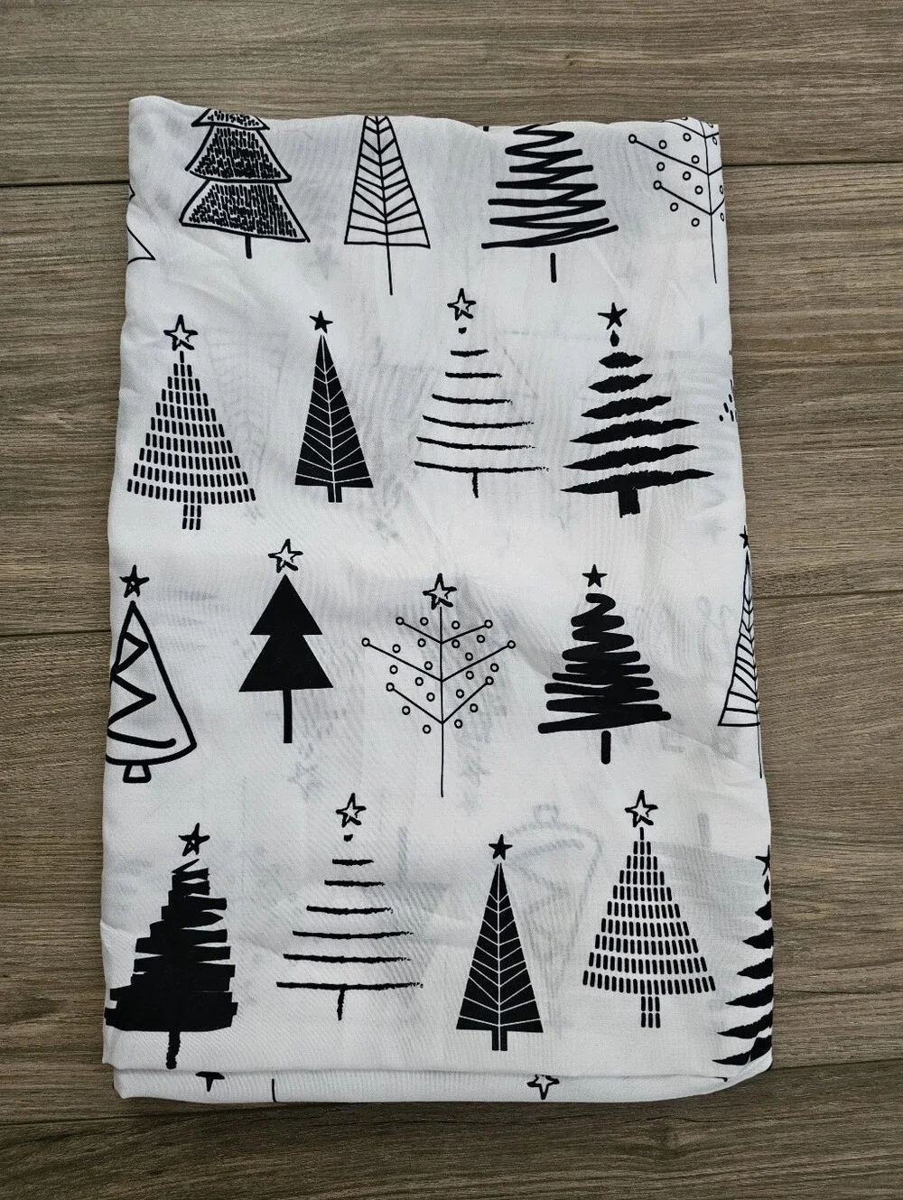 Merry Christmas Tree Print Shower Curtain - Black on White